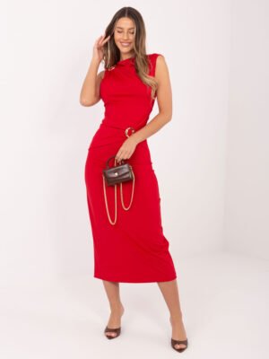 Midi ilgio suknelė su drapiruotu liemeniu ir dekoratyvine sagtimi "MAORY" raudona