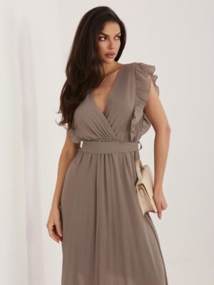 Alternative view of Elegantiška plisuota maxi suknelė su V formos iškirpte "AMELISSE" tamsi smėlio