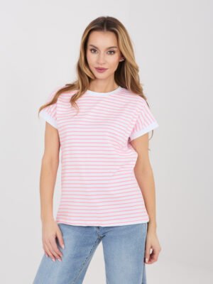 Dryžuoti marškinėliai trumpomis rankovėmis "RIBBI" rožinė
