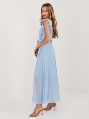 Alternative view of Elegantiška plisuota maxi suknelė su V formos iškirpte "AMELISSE" šviesi mėlyna