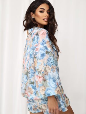 Alternative view of Stilingi gėlių rašto klostuoti šortai-sijonas "CELLI" šviesi mėlyna