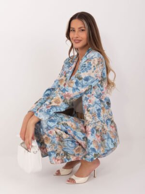 Alternative view of Plačios gėlių rašto kelnės aukštu liemeniu "RINNA" šviesi mėlyna