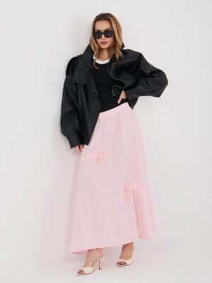 Lengvai krintantis ilgas sijonas su dekoratyviais raišteliais "NOELLY" šviesi rožinė