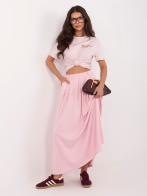 Ilgas sijonas su klostėmis ir aukštu liemeniu "BRITANY" šviesi rožinė