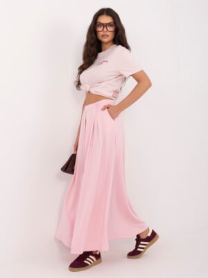 Alternative view of Ilgas sijonas su klostėmis ir aukštu liemeniu "BRITANY" šviesi rožinė