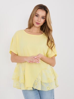 Laisvalaikio palaidinė su nėrinių sluoksniu apačioje "ELODY" šviesi geltona