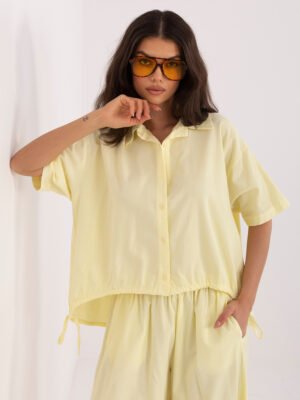 Modernūs smulkaus velveto marškiniai su formuojamu siluetu "ALLISON"  šviesi geltona