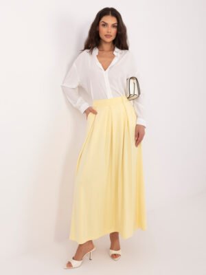 Ilgas sijonas su klostėmis ir aukštu liemeniu "BRITANY" šviesi geltona