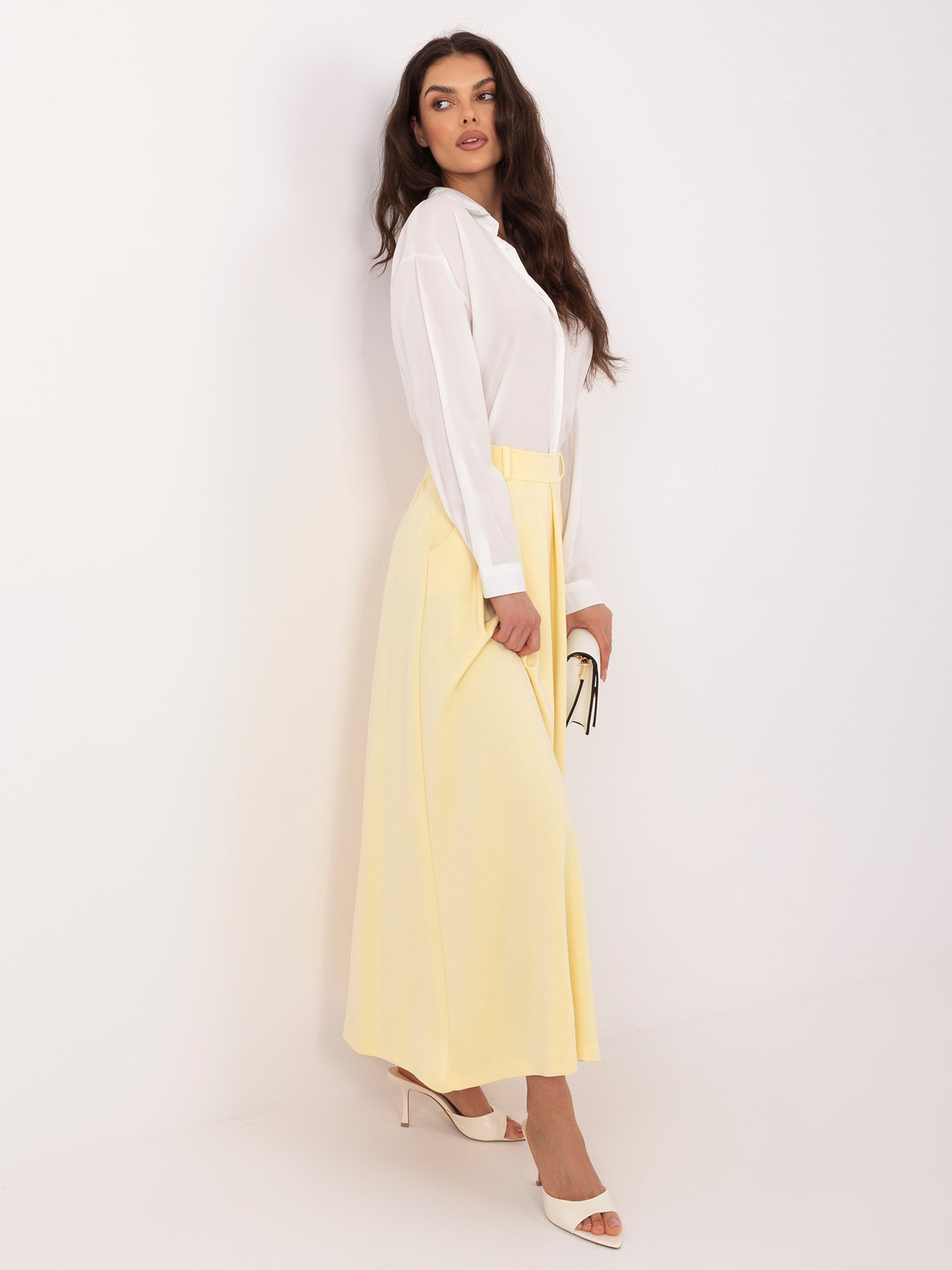 Ilgas sijonas su klostėmis ir aukštu liemeniu "BRITANY" šviesi geltona - Image 3