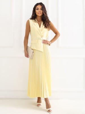 Elegantiška suknelė su plisuoto audinio sijonu "FINEZZA" šviesi geltona