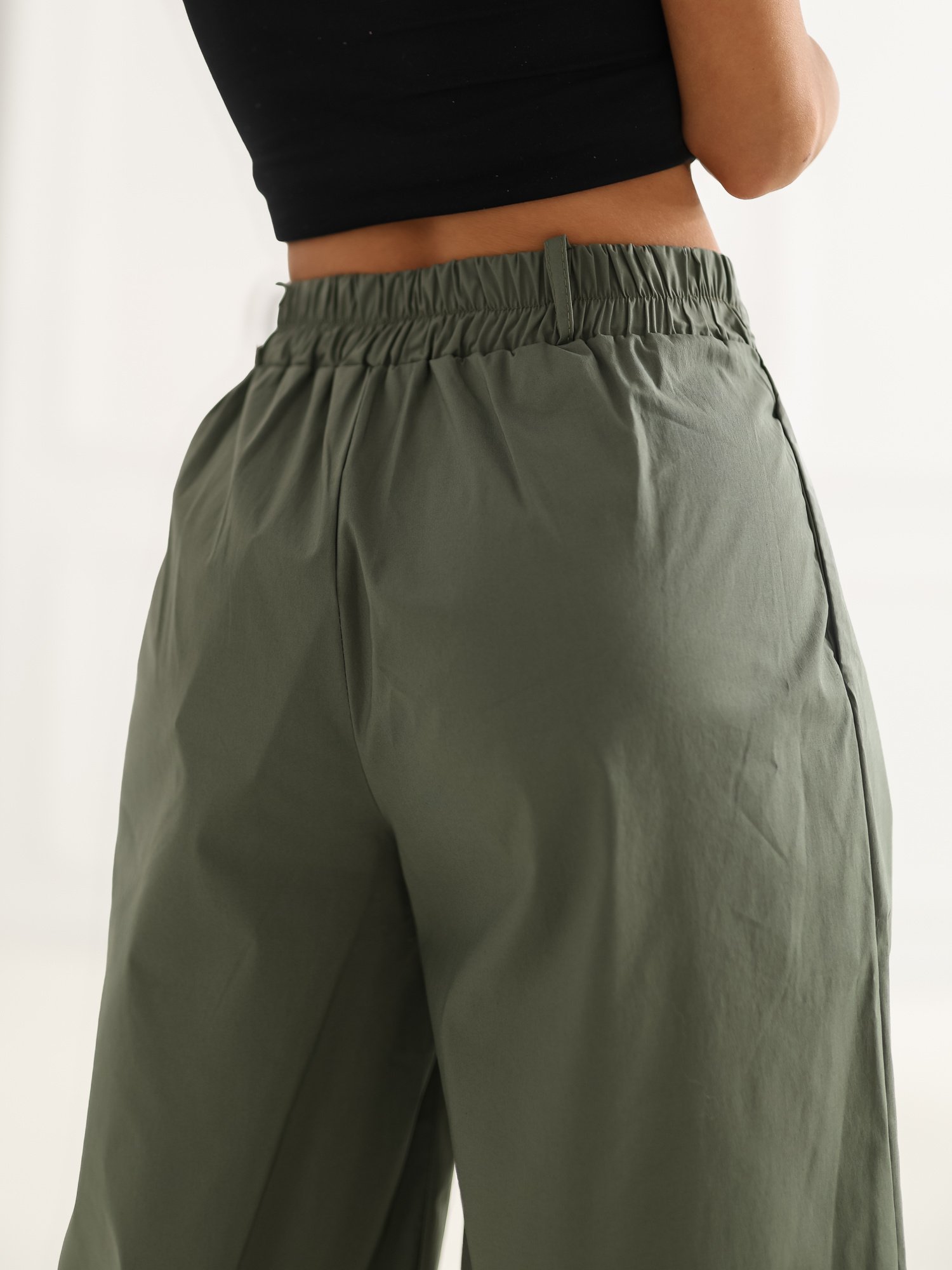 Elegantiškos plačios kelnės aukštu liemeniu "MELLO" khaki - Image 7