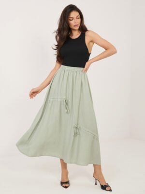 Lengvai krintantis ilgas sijonas su dekoratyviais raišteliais "NOELLY" khaki