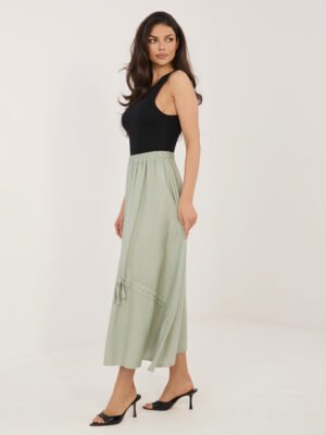 Alternative view of Lengvai krintantis ilgas sijonas su dekoratyviais raišteliais "NOELLY" khaki