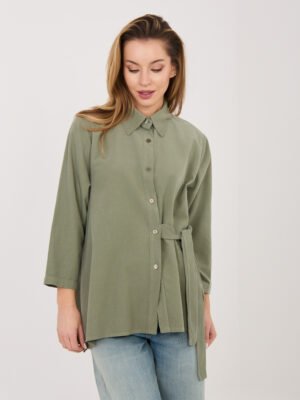 Asimetriški marškiniai su dekoratyviniu surišimu "LEILA" khaki