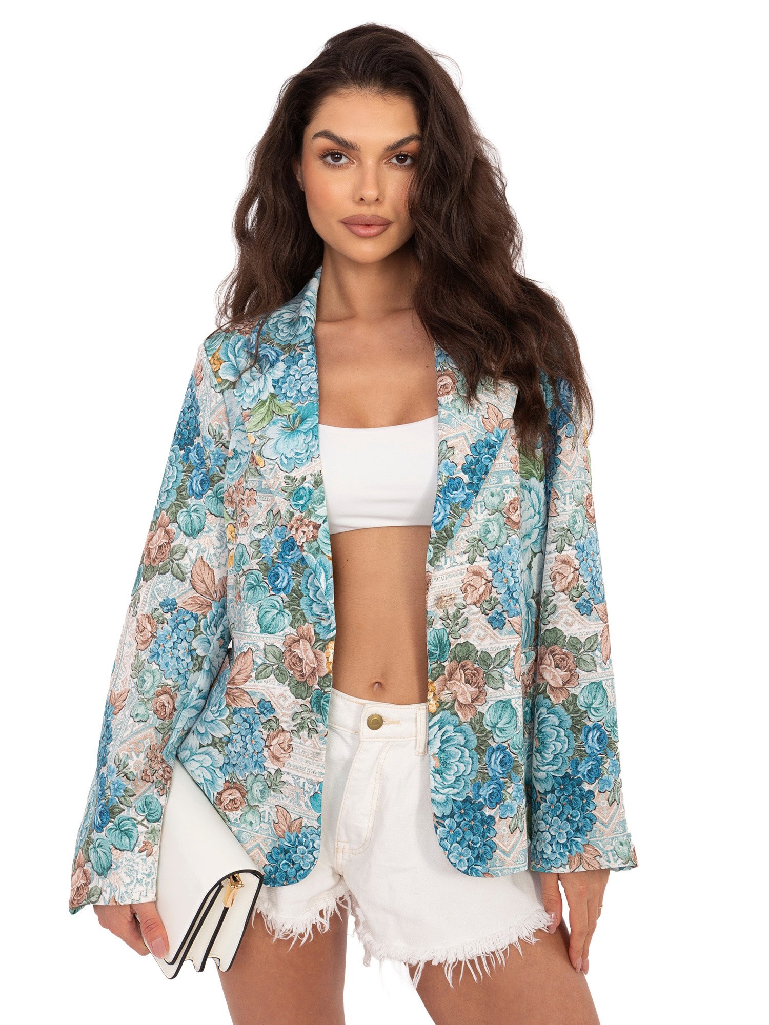 Stilingas gėlių rašto švarkas "Casandra" mėtinė - Image 3