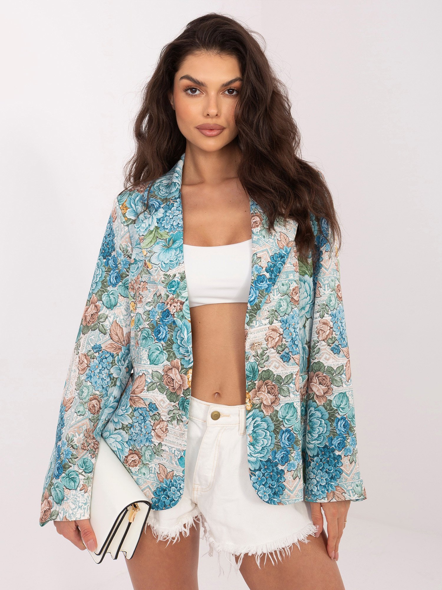 Stilingas gėlių rašto švarkas "Casandra" mėtinė - Image 5