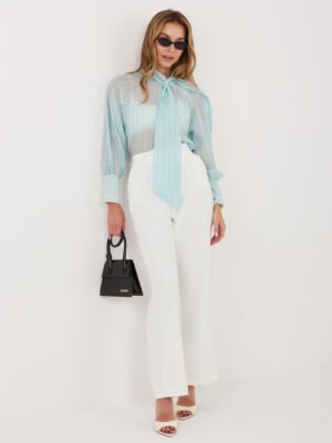 Alternative view of Lengvi subtiliai dryžuoti marškiniai su kaklo kaspinu "DELANCY" mėtinė