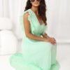 Elegantiška plisuota maxi suknelė su V formos iškirpte "AMELISSE" mėtinė
