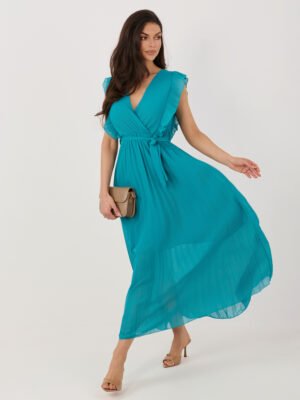 Elegantiška plisuota maxi suknelė su V formos iškirpte "AMELISSE" jūros