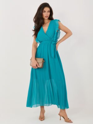 Alternative view of Elegantiška plisuota maxi suknelė su V formos iškirpte "AMELISSE" jūros