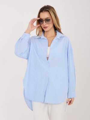 Oversize marškiniai dryžuotu raštu ir pailginta nugara "JAMIE" mėlyna