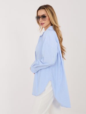 Alternative view of Oversize marškiniai dryžuotu raštu ir pailginta nugara "JAMIE" mėlyna