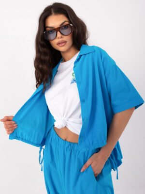 Modernūs smulkaus velveto marškiniai su formuojamu siluetu "ALLISON" ryški mėlyna