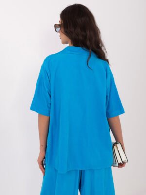 Alternative view of Modernūs smulkaus velveto marškiniai su formuojamu siluetu "ALLISON" ryški mėlyna