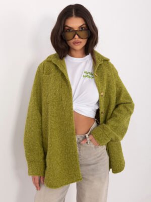 Moderni marškinių tipo bouclé audinio striukė "KRISTEN" alyvuogių