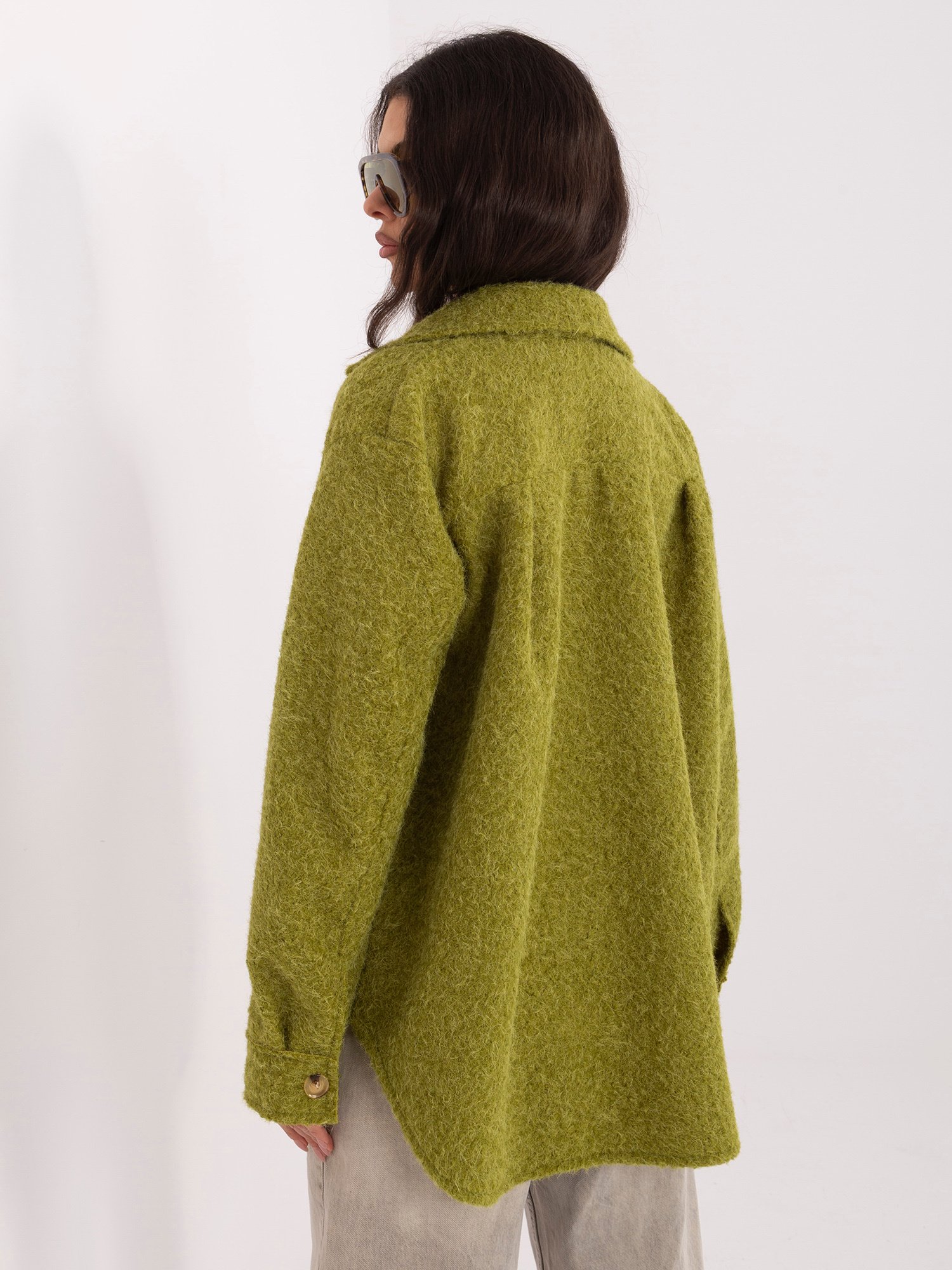 Moderni marškinių tipo bouclé audinio striukė "KRISTEN" alyvuogių - Image 4