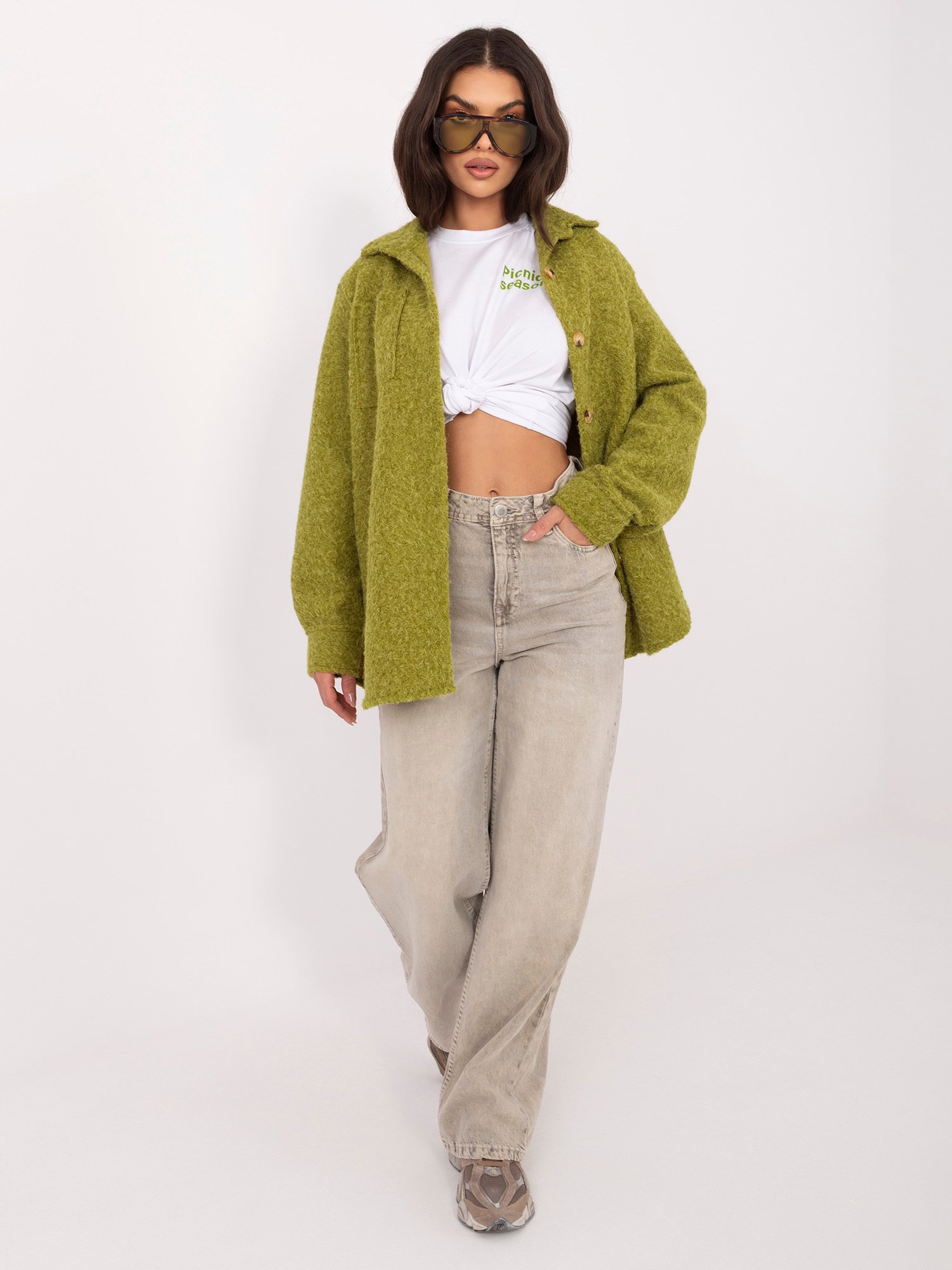 Moderni marškinių tipo bouclé audinio striukė "KRISTEN" alyvuogių - Image 3