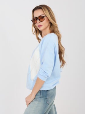 Alternative view of Medvilninė palaidinė su rombų raštu ir 3/4 rankovėmis "LINNA" šviesi mėlyna