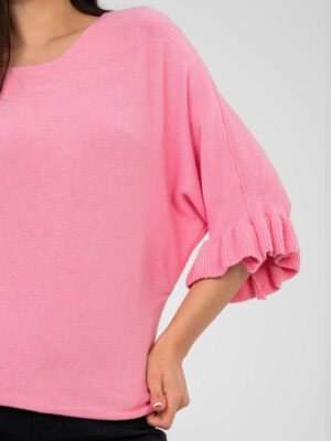 Pol pl Pastelowy rozowy damski sweter z rekawem 3 4 417808