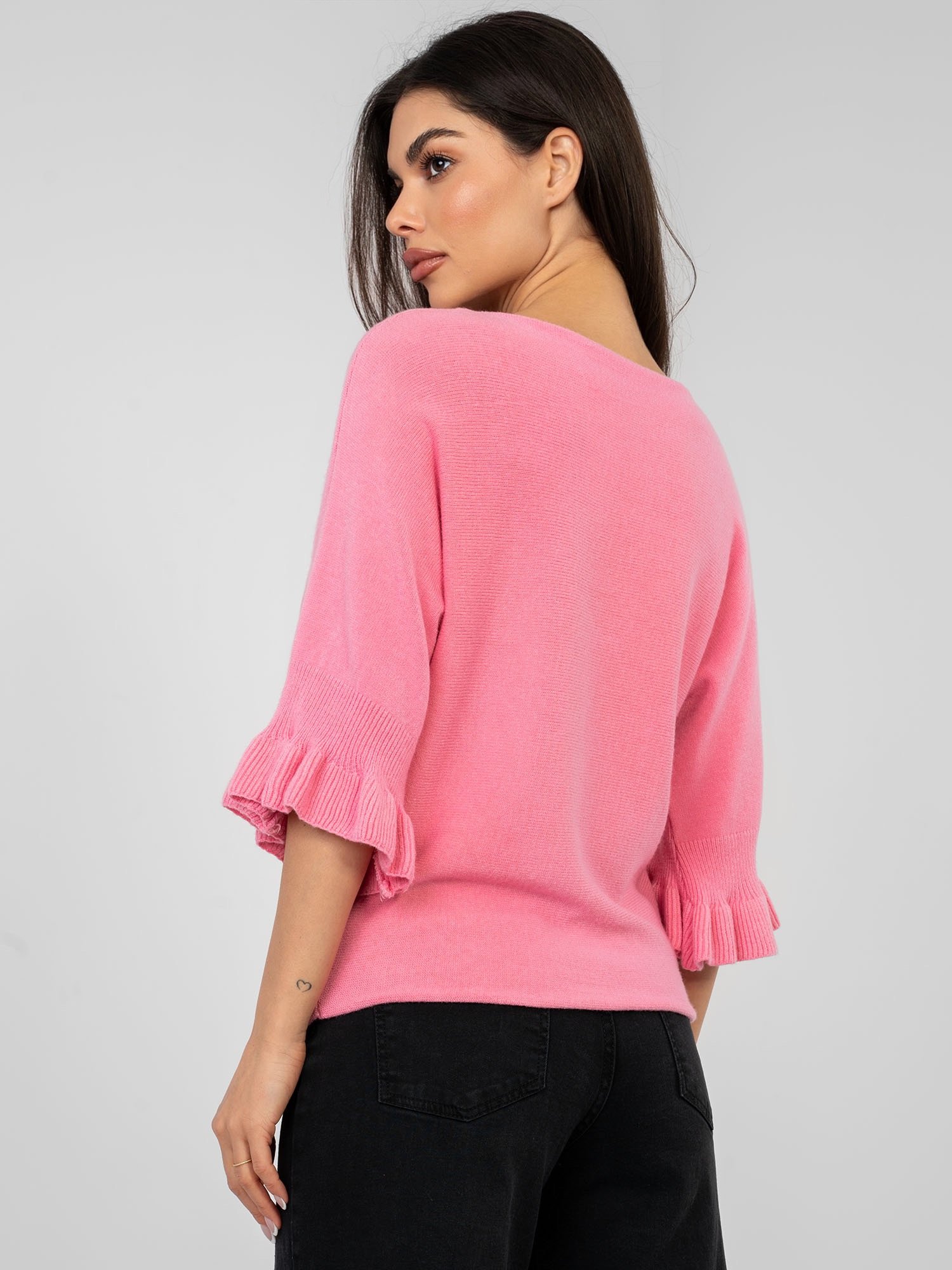 Pol pl Pastelowy rozowy damski sweter z rekawem 3 4 417808