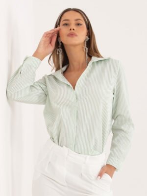 Alternative view of Klasikiniai dryžuoti marškiniai "CARINA" pistacijų