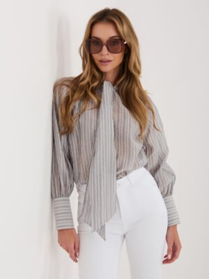 Lengvi subtiliai dryžuoti marškiniai su kaklo kaspinu "DELANCY" pilka