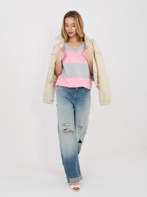 Laisvalaikio palaidinė su plačių juostų raštu "LINEA" rožinė