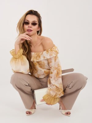 Alternative view of Elegantiška palaidinė atvirais pečiais su gėlių raštu "PEONY" geltona