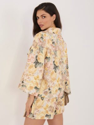 Alternative view of Modernus švarkas su gėlių raštu ir platėjančiomis rankovėmis "CELLI" geltona