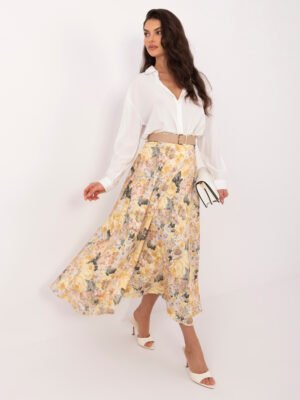 Stilingas gėlių rašto sijonas aukštu liemeniu "CARRY" geltona