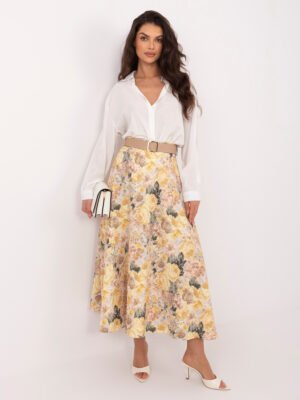 Alternative view of Stilingas gėlių rašto sijonas aukštu liemeniu "CARRY" geltona