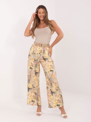 Plačios gėlių rašto kelnės aukštu liemeniu "RINNA" geltona