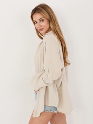 Alternative view of Lengvi, laisvai krentantys muslino marškiniai "ECHO" smėlio