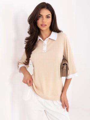 Laisvo modelio palaidinė trumpomis rankovėmis "INESS" smėlio