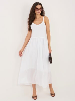 Vasariška maxi suknelė su petnešėlėmis ir lengvu sijonu "KRISSY" balta