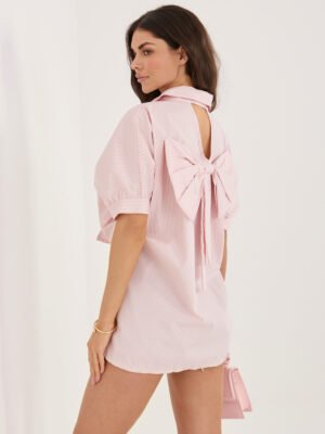 Dryžuoti marškiniai su kaspinu nugaroje "FAVIA" rožinė