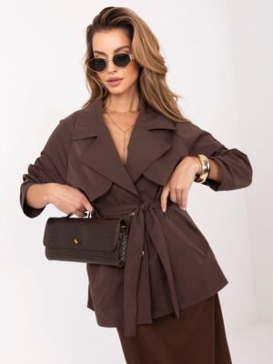 Klasikinis trumpas trench stiliaus lietpaltis "ODDRY" ruda