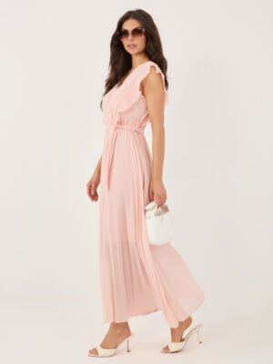 Alternative view of Elegantiška plisuota maxi suknelė su V formos iškirpte "AMELISSE" persikų