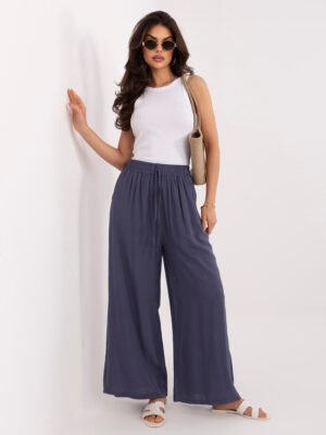 Viskozės audinio palazzo stiliaus kelnės "RONA" tamsi mėlyna