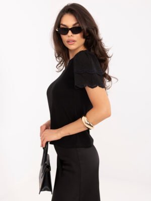 Alternative view of Tampri medvilninė palaidinė su ažūrinėmis detalėmis ant rankovių "MIGLO" juoda